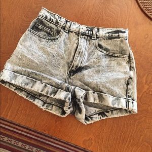 High-rise acid-wash jean shorts